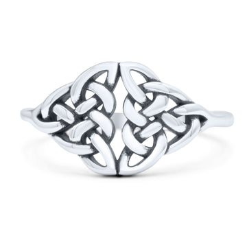 Triquetra Dainty Celtic Double Knot Weave Braided Oxidized Thumb Ring Band